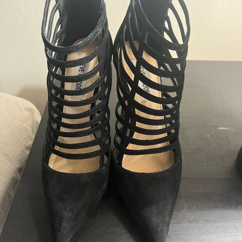 Steve Madden Black Caged Prowler Heels